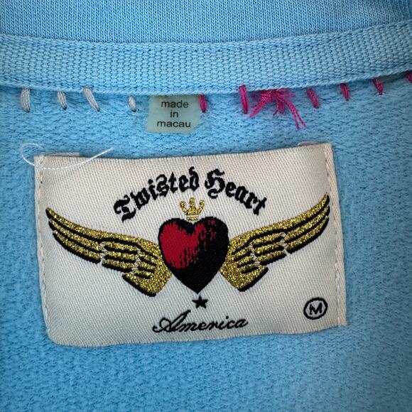 VTG Twisted Heart Blue Y2K Floral Embroidered Sequin Full Zip Jacket Size Medium - Picture 8 of 14